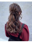 ハーフアップアレンジ　ロング　ニュアンス巻き