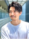 ダークアッシュ アップバング　ショート　緩めスパイラルパーマ