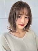 ホワイトグレージュミニウルフデジタルパーマチェリーブラウン