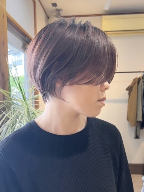 丸みショートヘアピンクベージュカラーミルクティーベージュ