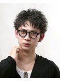 メンズカット無造作黒髪スパイキーショート刈り上げビジネス流行