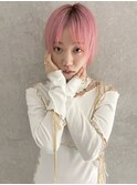 村上/ペールピンク顔まわりブリーチカラー小顔ショートボブ20代