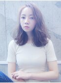大人かわいい ことりベージュ　小顔セミディ　ダブルバング