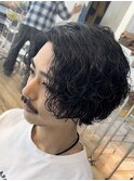 大分ツイストスパイラルパーマメンズカットメンズミディアムボブ