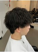 爽やか無造作ビジネスツーブロックスパイラルパーマ