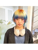 レコ 渋谷(LECO)&nbsp;ショートカットオレンジとブルーのグラデーションルーツカラー