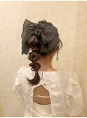 リボンセット　ゆるふわセット　ヘアセット　ロング　結婚式参列