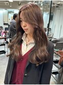 12492ミルクティーベージュ姫カットレイヤー韓国くすみベージュ