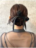 結婚式お呼ばれリボンシニヨン／ヘアセット/ふわふわ/アレンジ