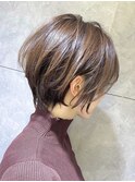ネオウルフ、耳かけショート、抜け感、ショコラベージュ、銀座