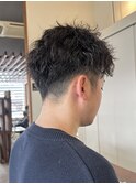 刈り上げツーブロックアップバングツイストスパイラルパーマ