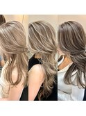 ハイライトカラーくびれヘアアプリコットオレンジ