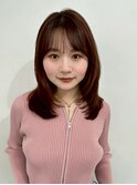 丸顔→小顔レイヤーカット美髪チェリーブラウンワイドバング2