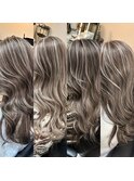 ハイライトカラーミディアムヘア暗めカラーデザインカラー