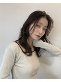 韓国ミディアムヘアエギョモリ韓国前髪暗髪ブラウンカラー