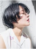 エアリーフェザー小顔ショート/ダークアッシュ/ベビーバング