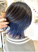 ウルフヘア インナーカラー ブルーシルバー アンブレラカラー
