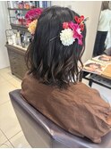 成人式　ハーフアップ　ボブ　ヘアアレンジ
