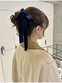 ヘアセット/ヘアアレンジ/ゆるふわ/アップヘア/ベロア/リボン