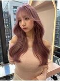 韓国ヘア/顔まわりカット/前髪あり/ピンクベージュ/