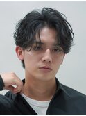 フェザーパーマニュアンスパーマ微分けセンターパート原宿毛流れ