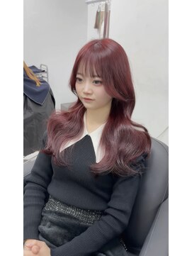 アクション 心斎橋店(ACTION) 20代レイヤーカット顔まわりカット　ブリーチなしチェリーレッド