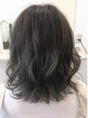 大人可愛い暗髪ボブパーマアッシュブラック×グラデーション