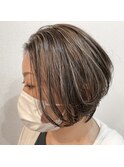 【白髪ぼかし】ショートボブ×ハイライトカラー