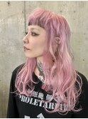 ピンクカラーデザインカラー派手髪ローライトペールピンク