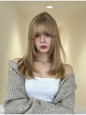 美髪/ワイドバング/外ハネボブ/ホワイトブロンド[名古屋駅/名駅]