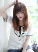 小顔ナチュラルストレート内巻きワンカールローレイヤーブラウン