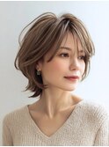 白髪ぼかし脱白髪染め似合わせショートボブ40代50代60代