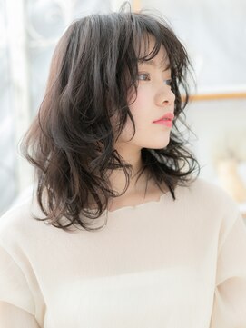 モッズヘア 越谷(mod's hair) 黒髪ダークアッシュくせ毛風濡れ髪ロブヘアc越谷20代30代40代