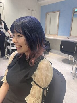 アソビ 表参道(ASOBI) ダブルカラー　ウルフカット　ネイビーカラー  ピンクカラー