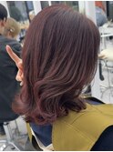 ◎美髪カールシアーカラーカシスレッドロングセミディ