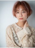 オレンジベージュアッシュ抜け感小顔ショートボブv上尾20代30代