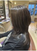 可愛い艶髪秋色カラーくすみベージュくびれウルフロングレイヤー