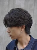 メンズミディアムパーマボブウルフカット緩めスパイラルパーマ
