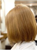 艶髪ボブ/ヌーディカラー/斜めバング