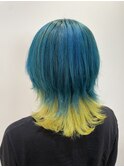 ◇派手髪ターコイズブルー×蛍光イエロー◇