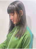 顔周りレイヤーカットミディアムオリーブカラー前髪カット