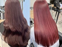 【深みとツヤで魅せる、大人かわいいワインレッド】［ケアブリーチダブルカラー/学割U24/新静岡駅