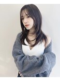 韓国ハッシュレイヤーロングウルフグレージュアッシュ