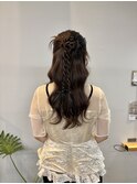 ドレスヘア編み込み二次会ゆるふわ巻きハーフアップヘアセット
