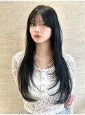 小顔ロングレイヤーカットハッシュカットブルーブラック
