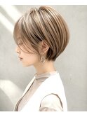30/40代人気 くびれショートボブ×ベージュカラー×丸みショート