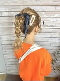 二次会ヘアセット/編み込みポニーテールのお呼ばれアレンジ