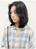 【松戸　石山】くせ毛風黒髪レイヤーミディアムボブ