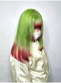 原色グリーン レッドエンドグラデーションデザイン