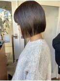 ミニボブストレートボブオリーブベージュ透明感カラー縮毛矯正
